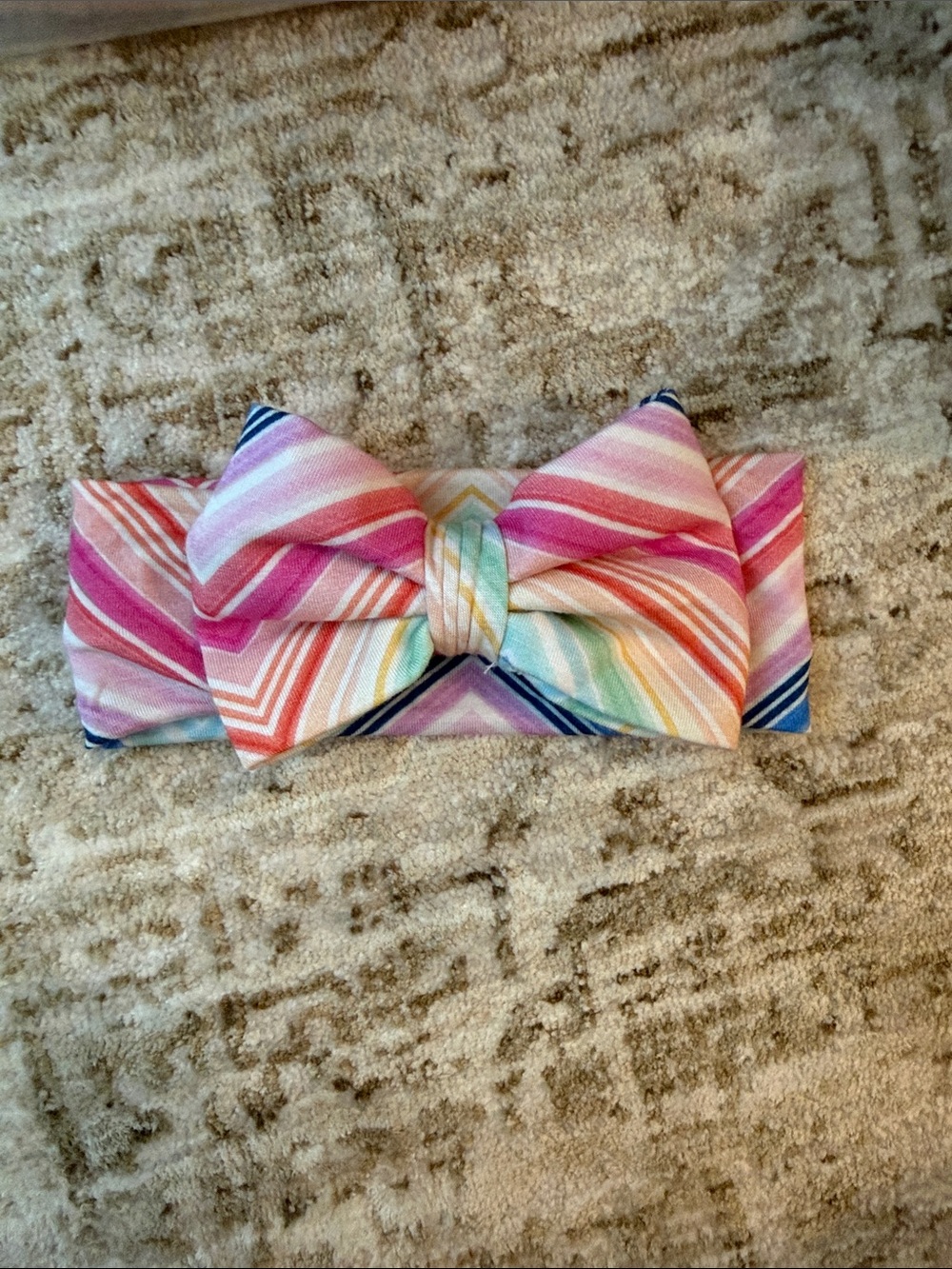 Little Sleepies Rainbow Striped Bow Headwrap in Pink & Pastels